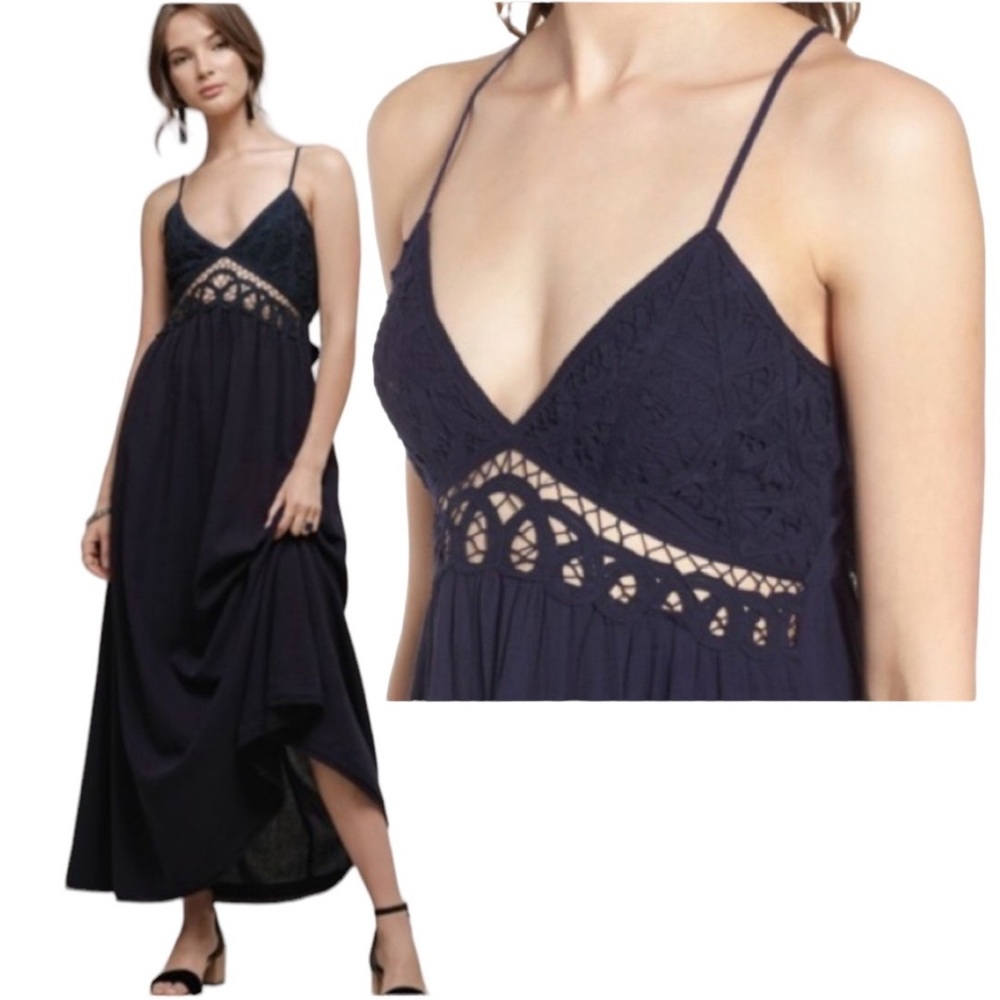 Moon River Spaghetti Strap Cotton Maxi Summer Dress in Navy Size Medium NWT